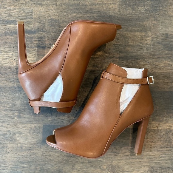 MICHAEL Michael Kors Lawson Open Toe Leather Bootie Brown - Picture 4 of 10